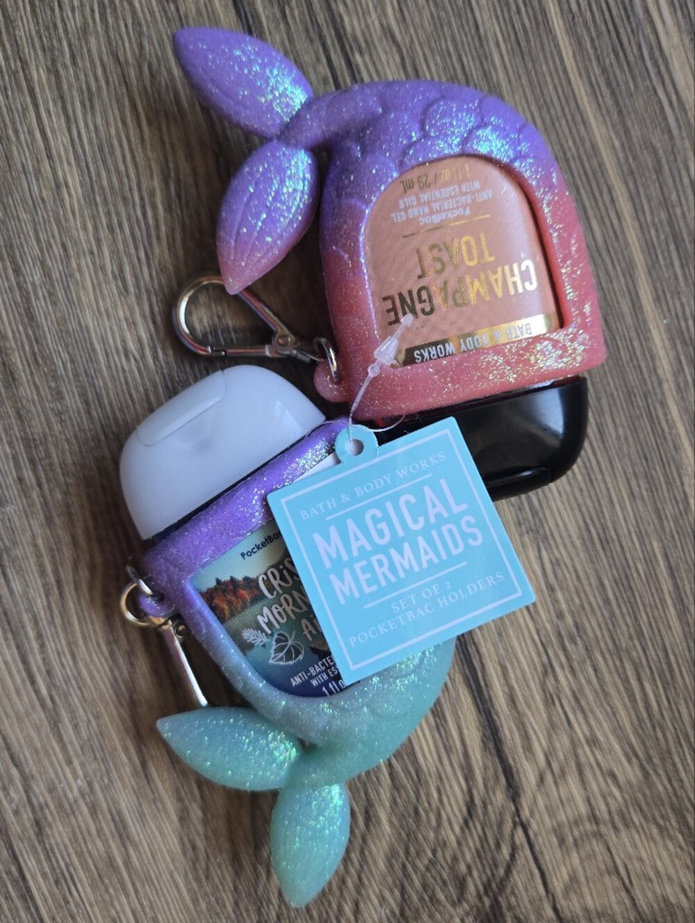 BBW Mermaid Glitter Pocketbac Holder Purple Teal Keychain + Free Hand Sanitizer - Picture 2 of 6